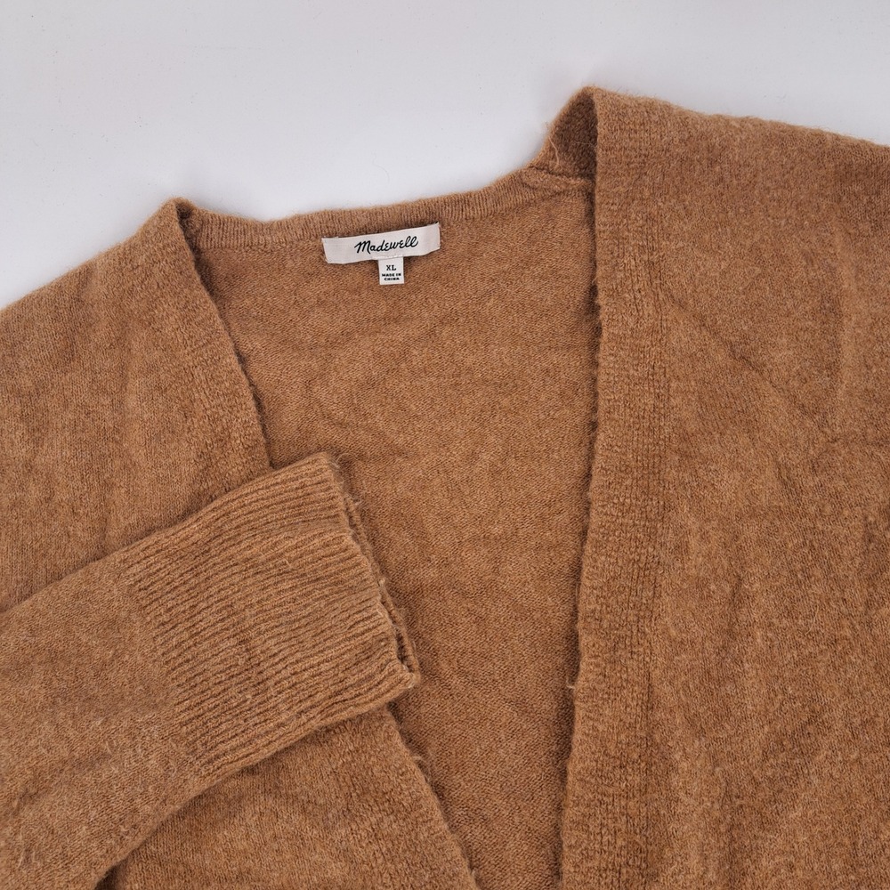Madewell Merino Alpaca Blend Cardigan Womens XL Brown Solid Open Front Slits
